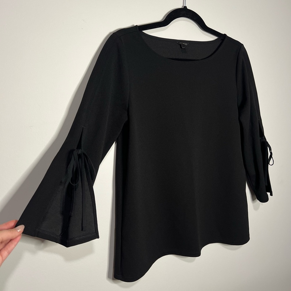 Ann Taylor Black Blouse with Tie Sleeves